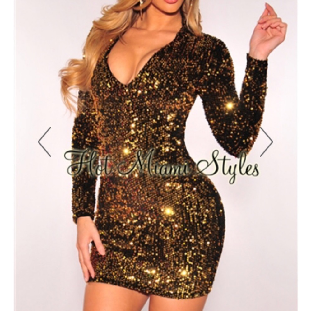 Hot Miami Styles sequin Gold dress